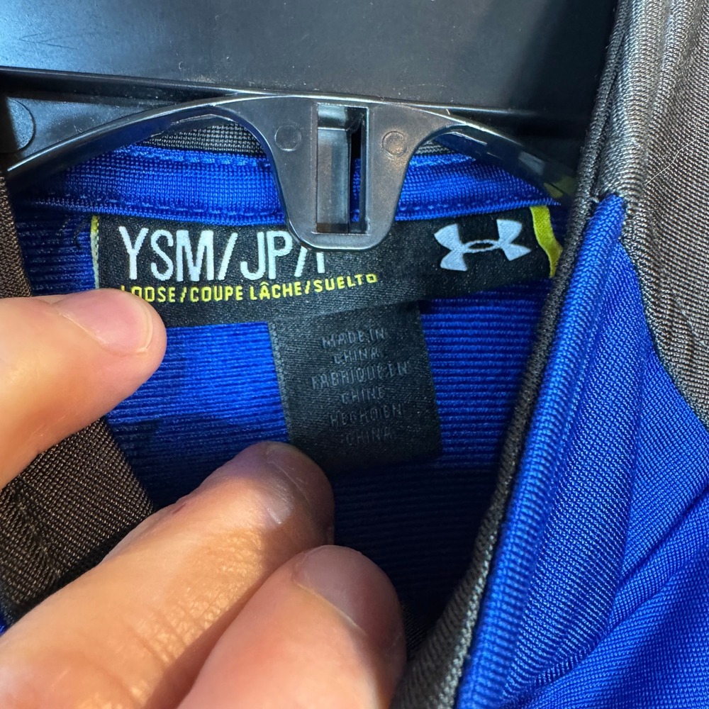 Under‎ Armour Boys Track Jacket Blue Grey Orange Full Zip YSM Small Sportswear - Picture 2 of 8